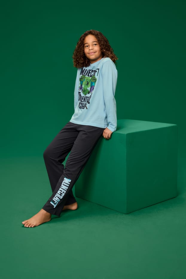 Kinder Buben - Minecraft - Pyjama - 2 teilig - blau / grau