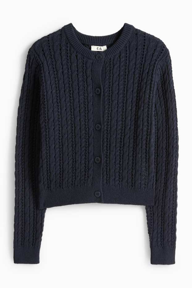 Damen - Strickjacke - Zopfmuster - dunkelblau