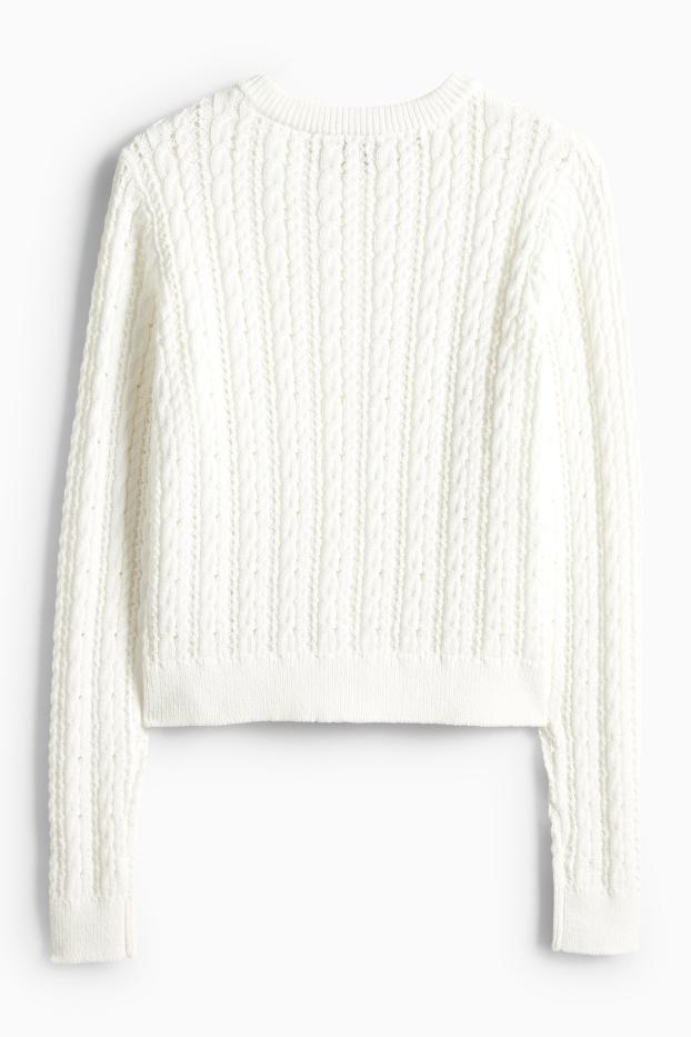 Women - Cardigan - cable knit pattern - white