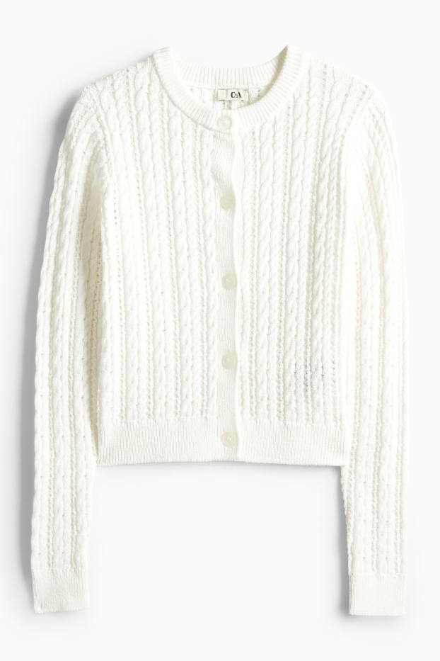 Women - Cardigan - cable knit pattern - white