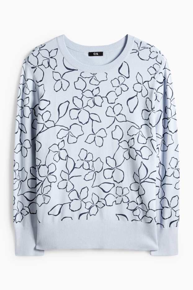 Mujer - Jersey - de flores - azul claro