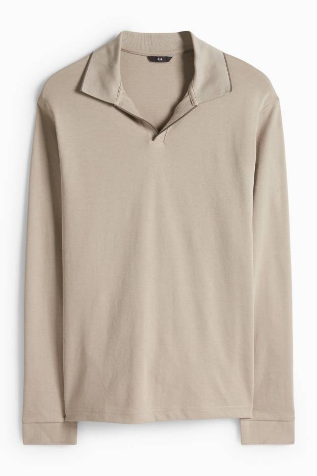 Hommes - Polo à manches longues - regular fit - beige