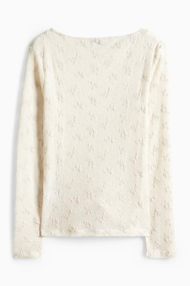 Dames - Longsleeve - slim fit - ribstof - met structuur - beige