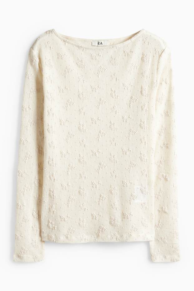 Dames - Longsleeve - slim fit - ribstof - met structuur - beige