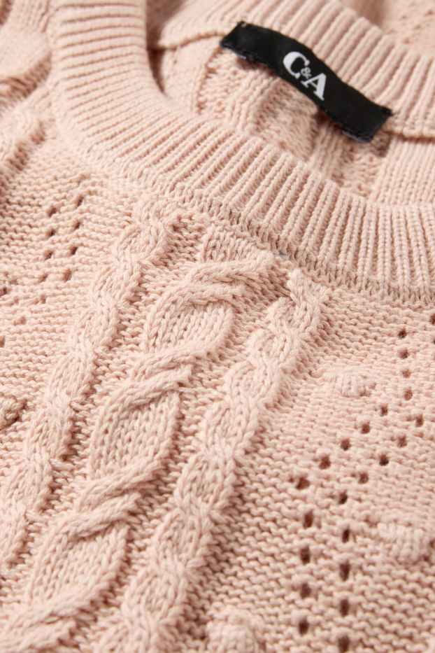 Donna - Maglione - a maniche corte - motivo a treccia - rosa