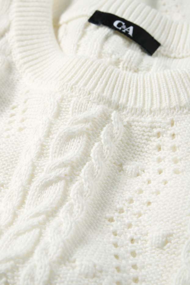 Donna - Maglione - a maniche corte - motivo a treccia - bianco