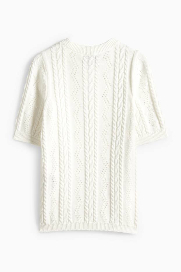 Donna - Maglione - a maniche corte - motivo a treccia - bianco