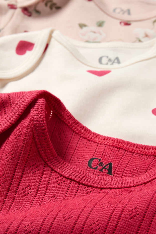 Baby Mädchen - Multipack 3er - Erdbeere und Herzchen - Baby-Body - pink