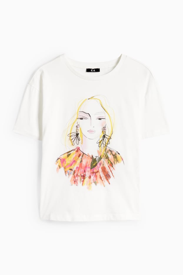 Dames - T-shirt met strass-steentjes - regular fit - wit