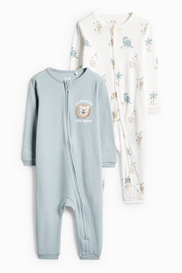 Bebeluși - băieți - Multipack 3 buc. - dinozauri și leu - pijama salopetă bebeluși - turcoaz