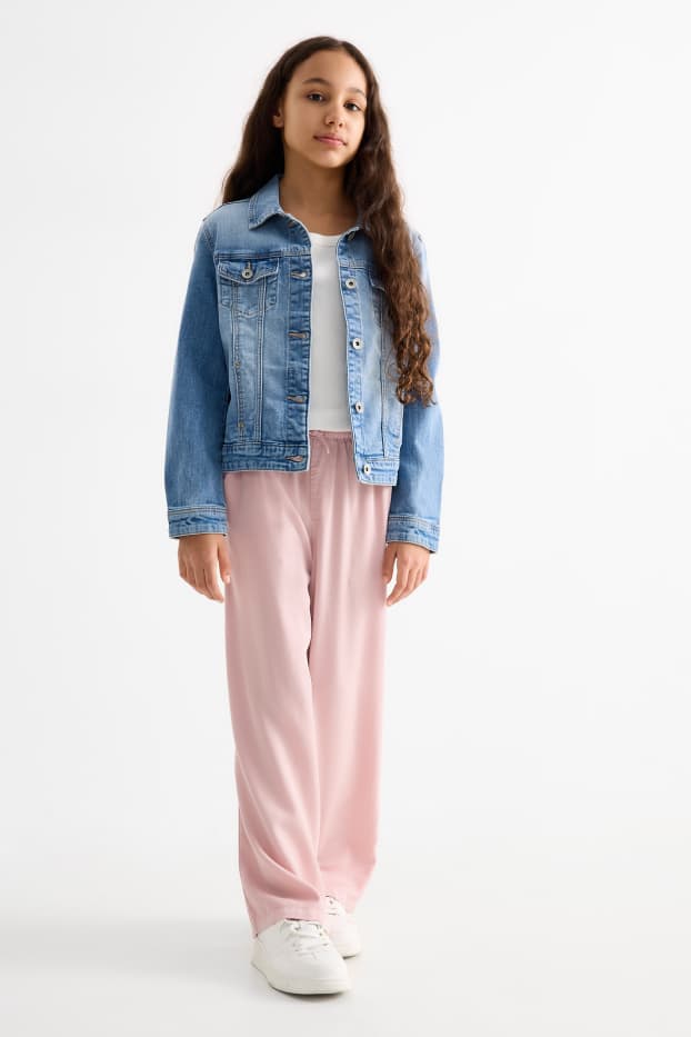 Enfants filles - Pantalon de toile - palazzo - rose