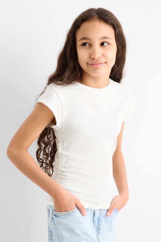 Enfants filles - Lot de 2 - T-shirts - blanc / bleu clair