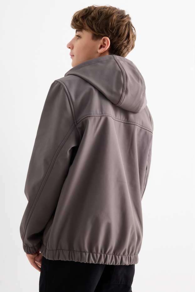 Děti - chlapci - Softshellová bunda s kapucí - vodotěsná - tmavošedá