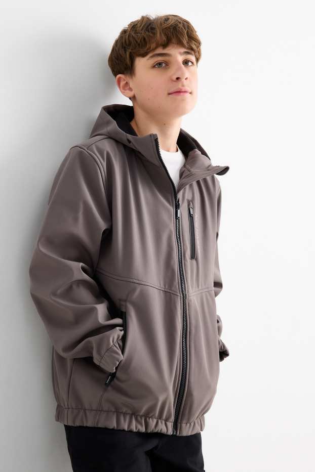 Děti - chlapci - Softshellová bunda s kapucí - vodotěsná - tmavošedá