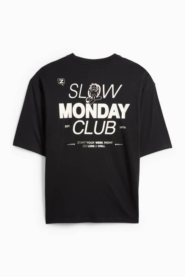 Pánské - Tričko - oversized - Garfield - černá