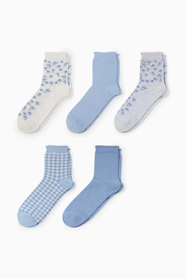 Femmes - Lot de 5 paires - chaussettes - blanc / bleu clair