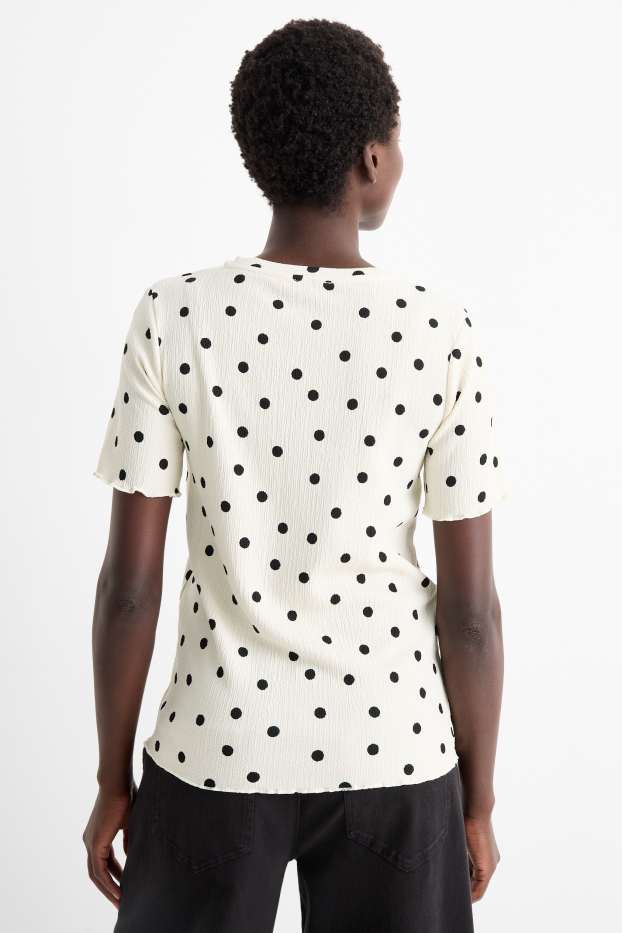 Femei - Tricou - regular fit - cu buline - alb-crem