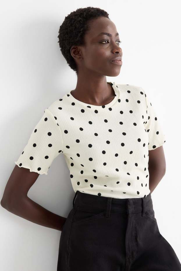Femei - Tricou - regular fit - cu buline - alb-crem