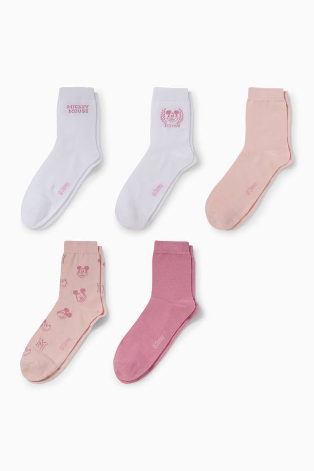 Damen - Multipack 5er - Socken mit Motiv - Micky Maus - rosa