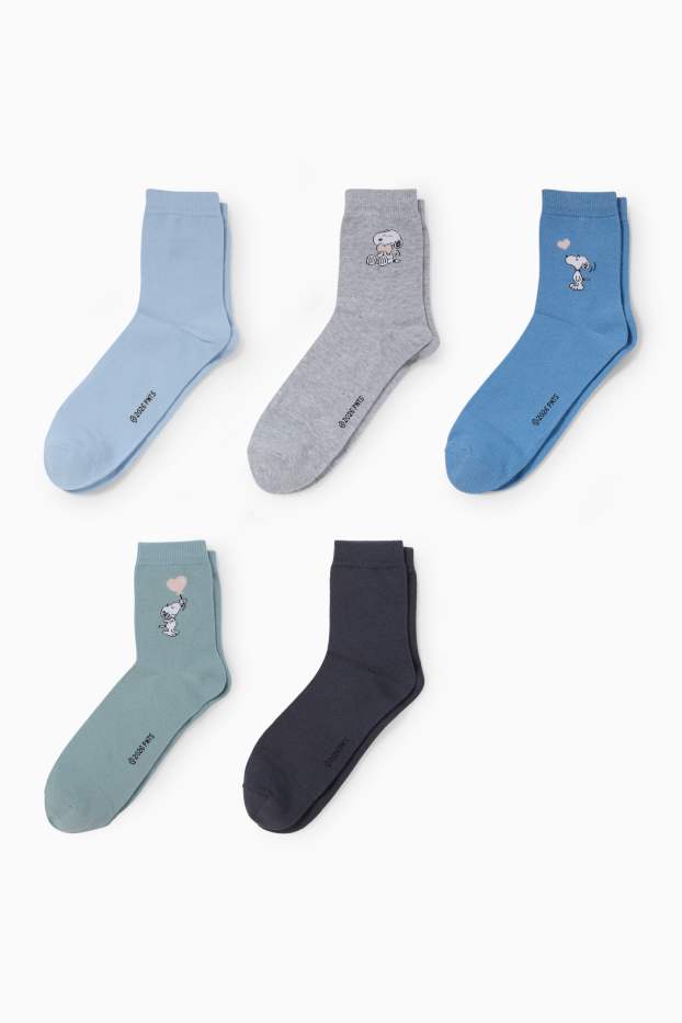 Damen - Multipack 5er - Socken mit Motiv - Snoopy - hellblau