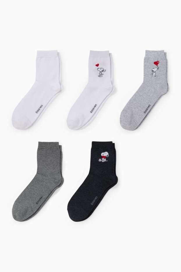 Donna - Confezione da 5 - calzini con motivo - Snoopy - bianco