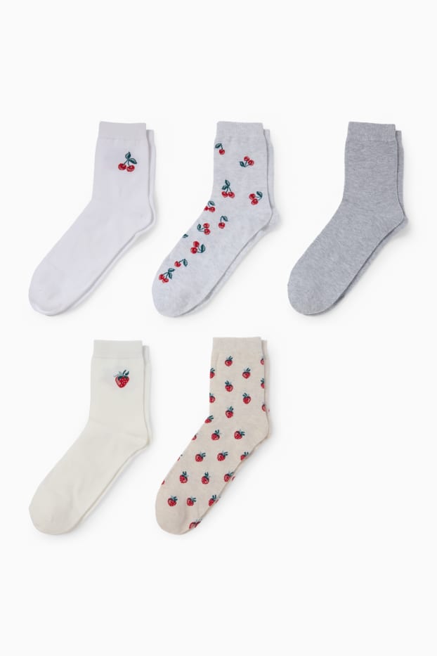 Dámské - Multipack 5 ks - ponožky s motivem - třešně a jahody - krémově bílá