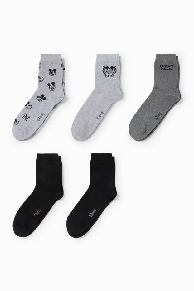 Dámské - Multipack 5 ks - ponožky s motivem - Mickey Mouse - černá/šedá