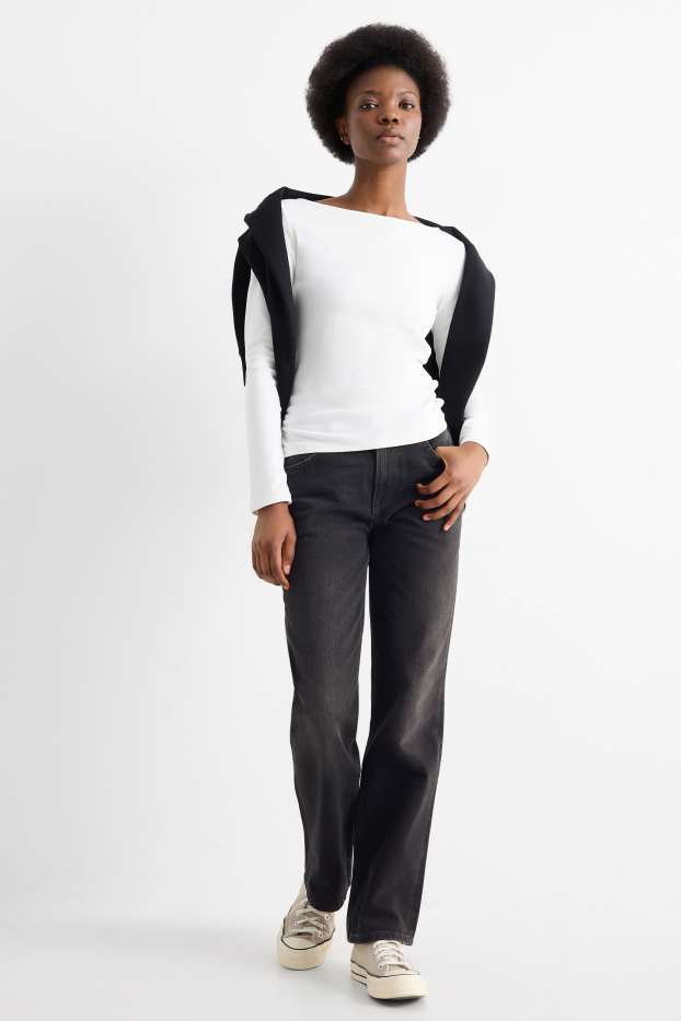 Women - Straight jeans - low-rise waist - denim-dark gray