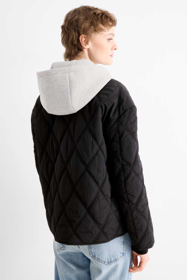 Damen - Steppjacke mit Kapuze - schwarz