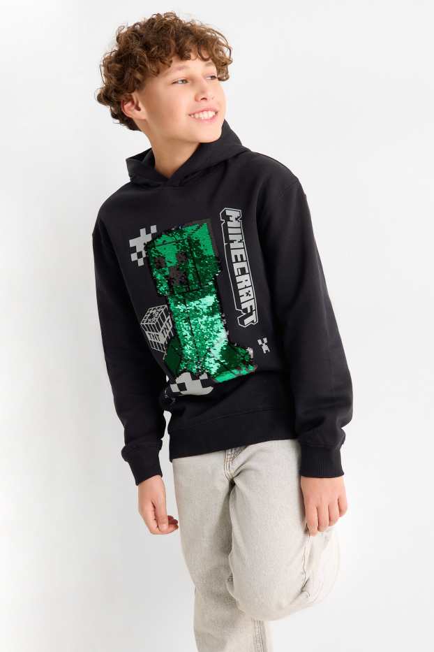 Enfants garçons - Minecraft - sweat à capuche - effet brillant - noir