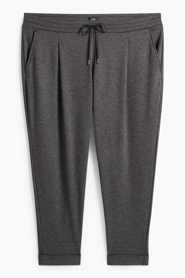 Dames - Jersey broek - mid waist - tapered fit - met structuur - grijs-mix