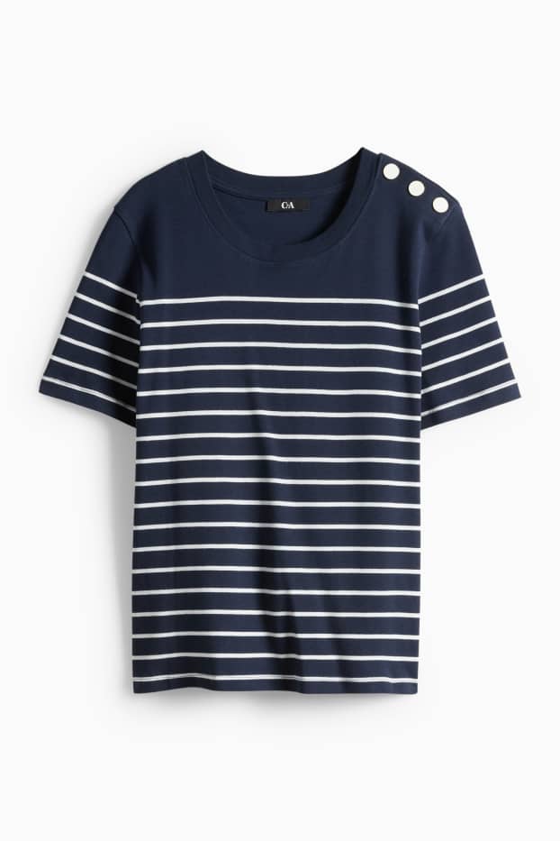 Femmes - T-shirt - regular fit - à rayures - bleu foncé / blanc