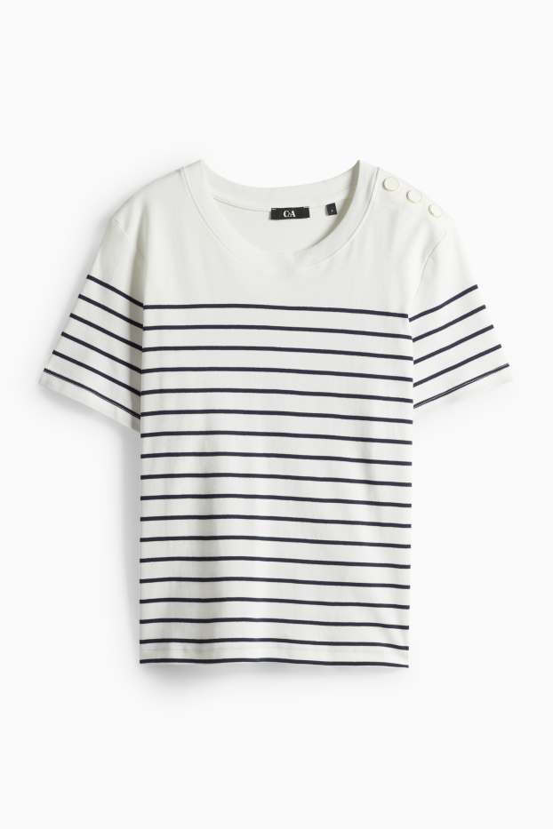 Femmes - T-shirt - regular fit - à rayures - bleu foncé / blanc