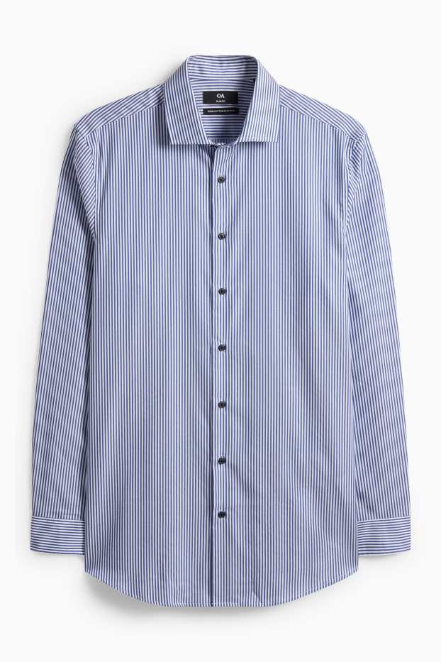 Heren - Business-overhemd - slim fit - cut away - strijkvrij - gestreept - donkerblauw / crème wit