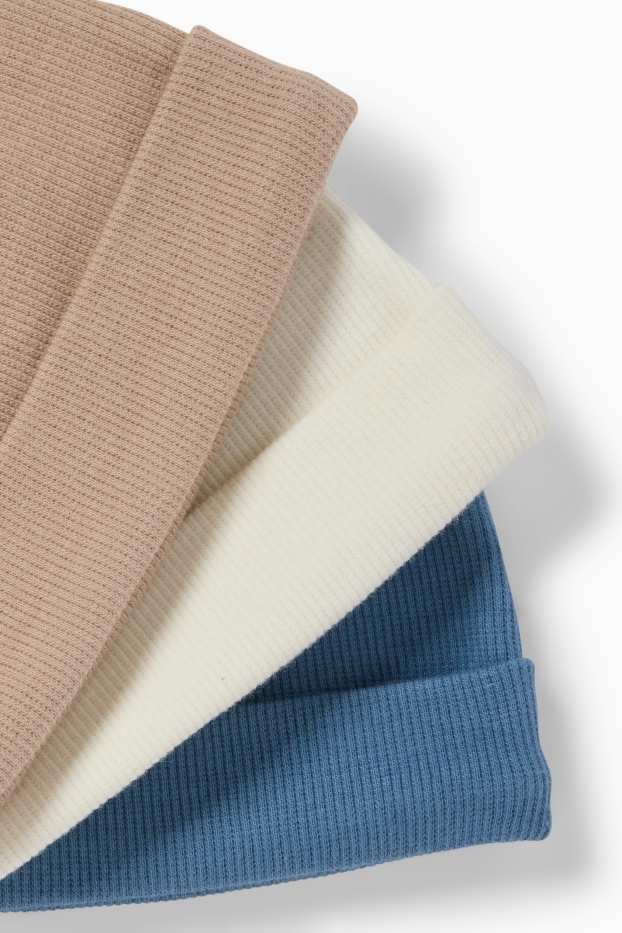 Baby Buben - Multipack 3er - Baby-Mütze - gerippt - blau  / beige