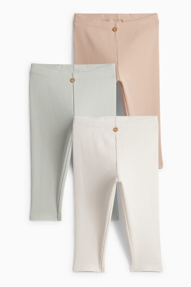 Baby Mädchen - Multipack 3er - Baby-Leggings - gerippt - cremeweiß