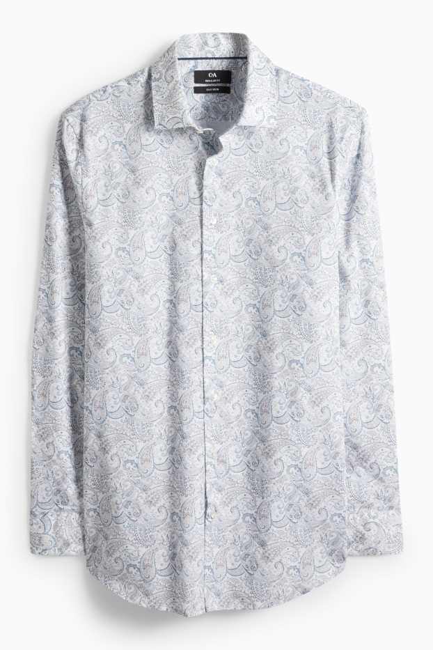 Men - Business shirt - regular fit - kent collar - easy-iron - patterned - white / light blue