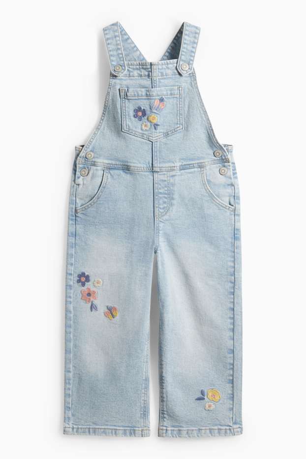 Kinder Mädchen - Blume - Set - Kurzarmshirt und Jeans-Latzhose - 2 teilig - helljeansblau