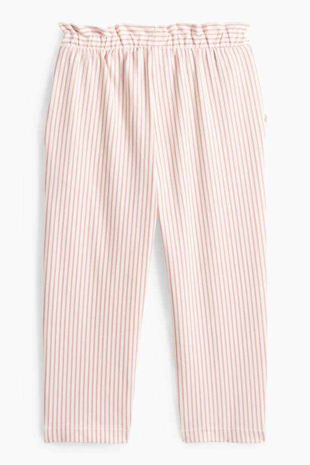 Kinder Mädchen - Jogginghose - gestreift - strukturiert - weiß / rosa