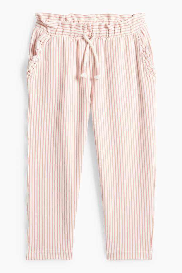 Kinder Mädchen - Jogginghose - gestreift - strukturiert - weiß / rosa