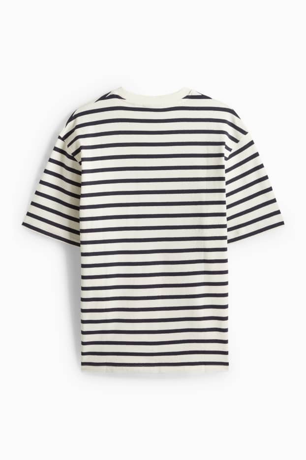 Pánské - Tričko - relaxed fit - pruhované- strukturované - krémově bílá