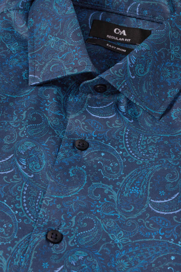 Hommes - Chemise de bureau - regular fit - col kent - facile à repasser - à motif - bleu foncé