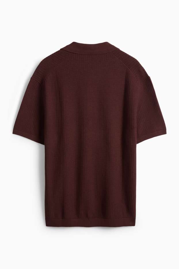 Pánské - Pletená polokošile - relaxed fit - strukturovaná - tmavohnědá