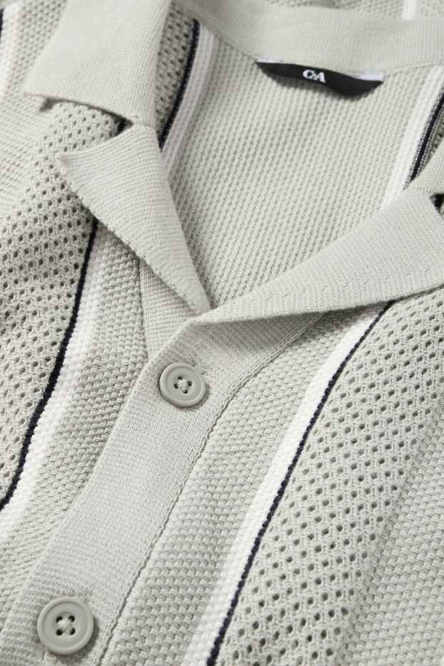 Pánské - Pletená košile - regular fit - klopový límec - pruhovaná - mátově zelená