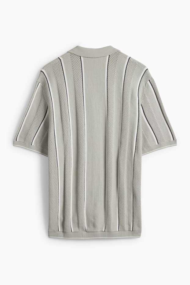 Pánské - Pletená košile - regular fit - klopový límec - pruhovaná - mátově zelená