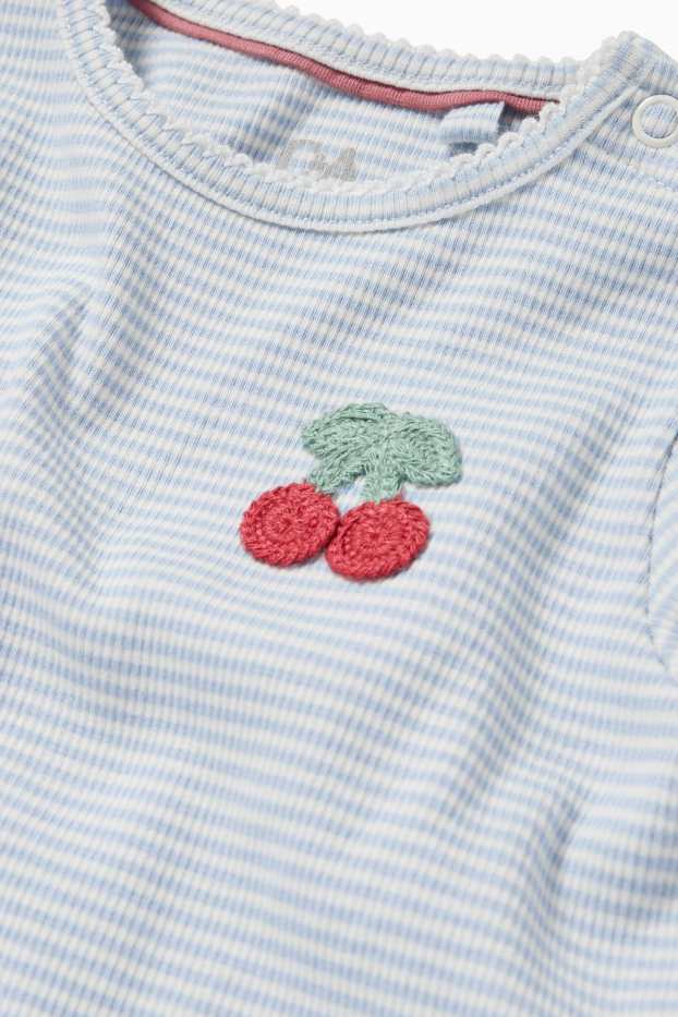 Baby Mädchen - Kirsche - Baby-Crochet-Langarmshirt - gerippt - gestreift - hellblau