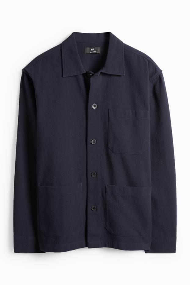 Men - Shirt jacket - relaxed fit - textured - dark blue