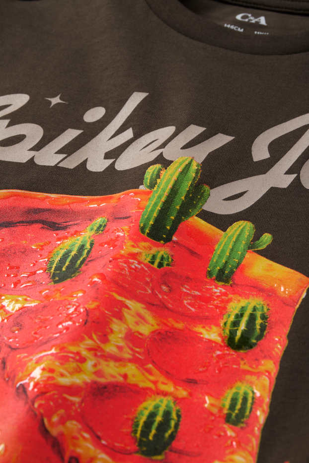 Kinder Jungen - Pizza - Kurzarmshirt - dunkelbraun