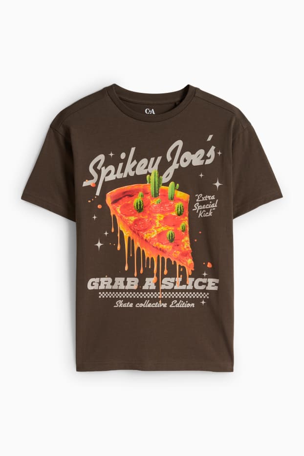 Kinder Jungen - Pizza - Kurzarmshirt - dunkelbraun
