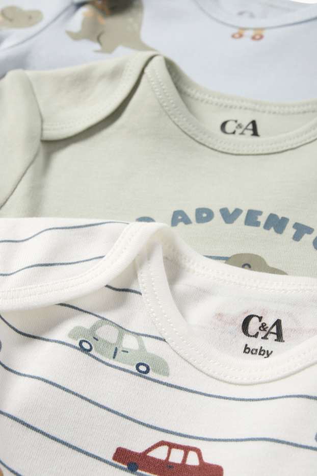 Baby Buben - Multipack 3er - Dino und Auto - Baby-Body - cremeweiß